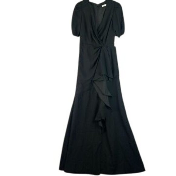 ML Monique Lhuillier Womens Black Ruffle Pintuck Evening Dress Gown NWT Size 4 - Picture 2 of 13